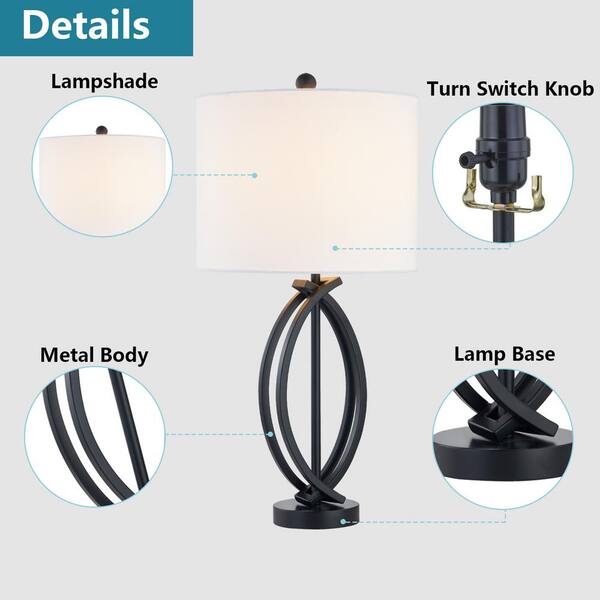 Cincinati 24 '' Black Table Lamp Set With White Shade (2-Pack）