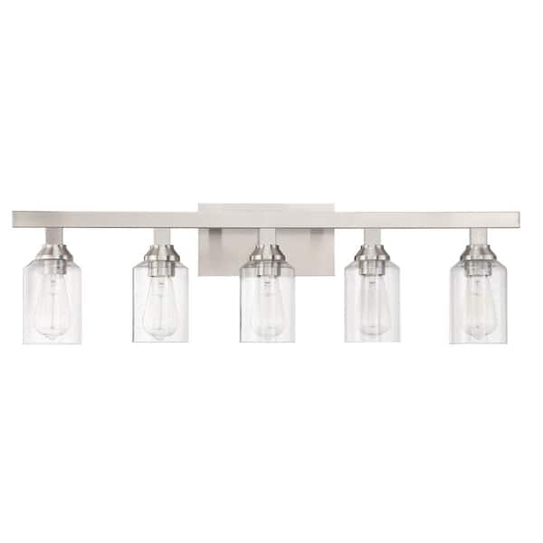 Chicago 35.75 in. 5-Light Brushed Polished Nickel Finish Vanity Light with Seeded Glass