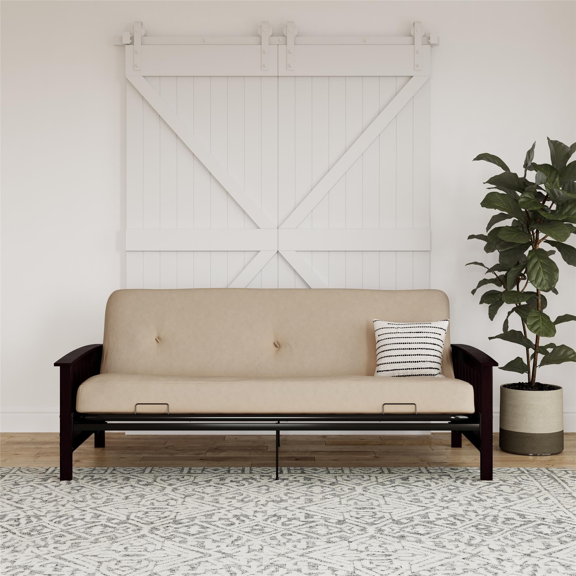 DHP Darrien Full Size Espresso Wood Arm Futon Frame with 6