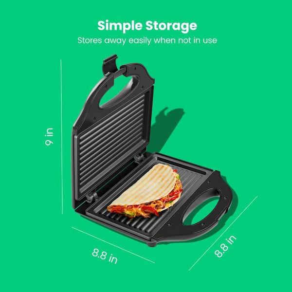 6 in. Portable Black Compact Grill, Panini Press, Indoor Grill Sandwich Maker, Countertop Electric Griddle, Nonstick