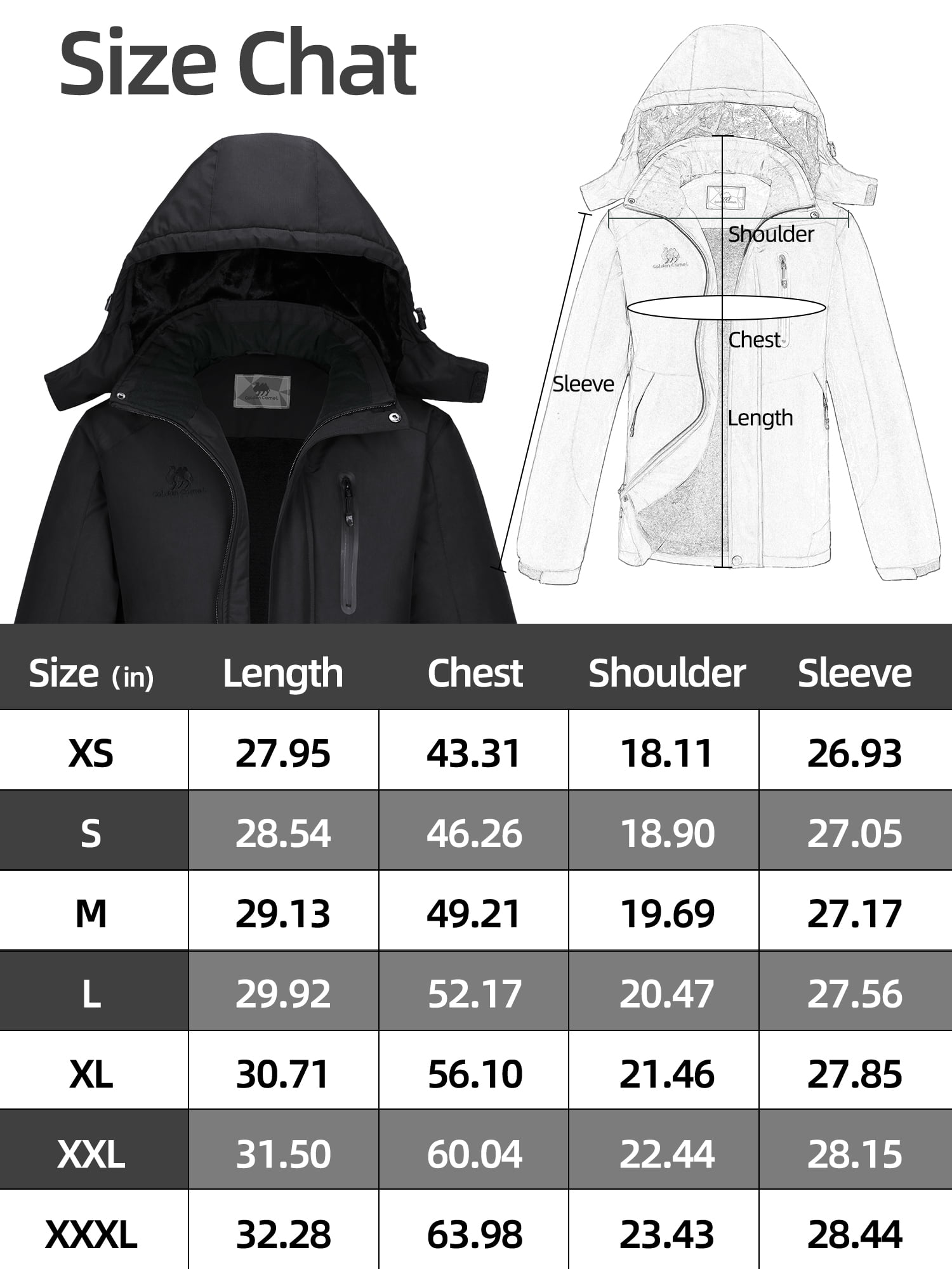 Golden Camel Men's Ski Jacket Windproof Winter Coat with Hood