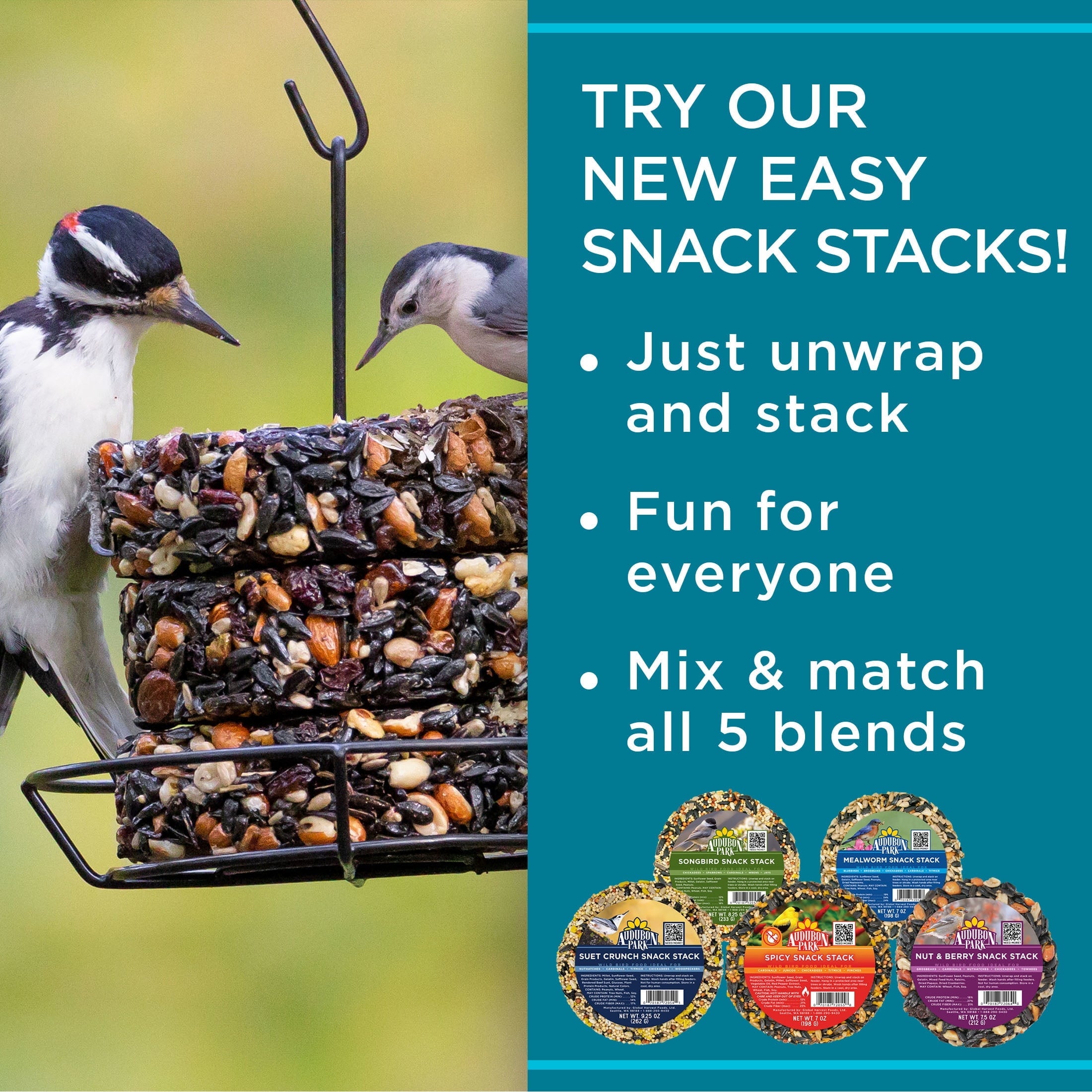 Audubon Park Snack Stack Wild Bird Feeder, Black Weather Resistant Metal