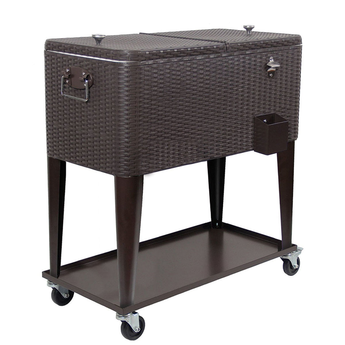 Home Aesthetics 80 Quart Qt Rolling Cooler Ice Chest  Beverage Cart, Dark Brown