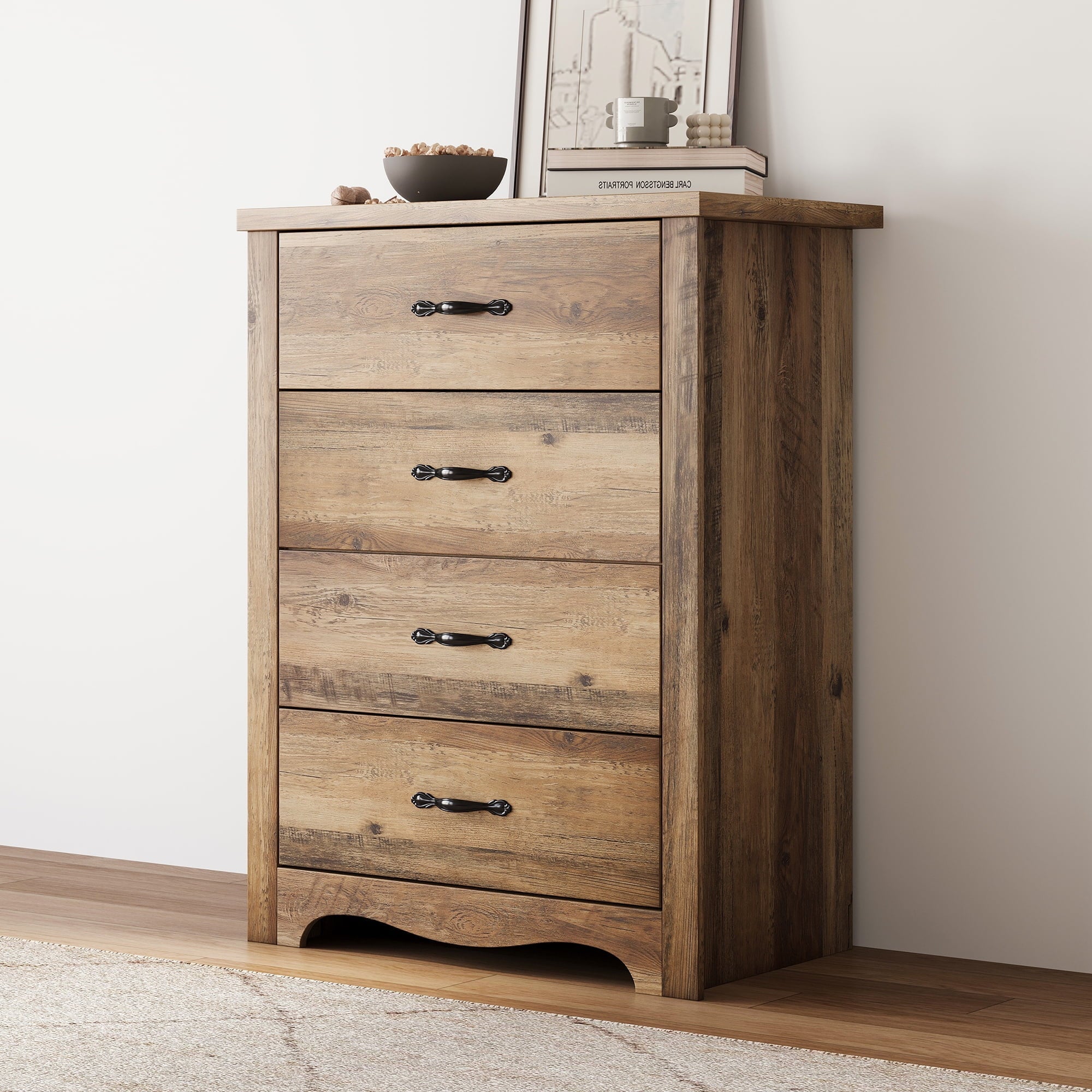 LINSY HOME Brown Dressers,Chest of 4 Drawers