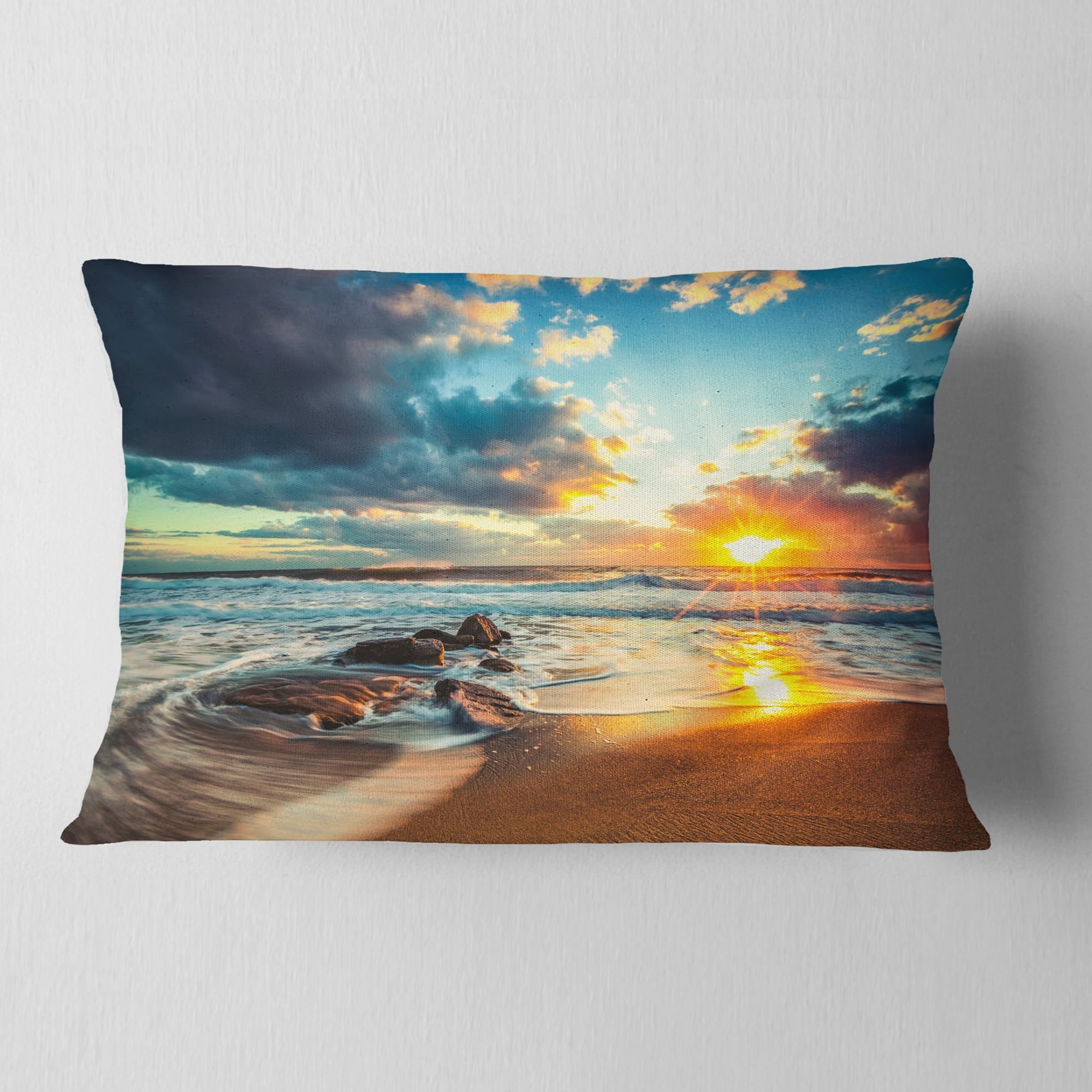 Designart Beautiful Cloudscape over the Sea - Modern Beach Throw Pillow - 12x20