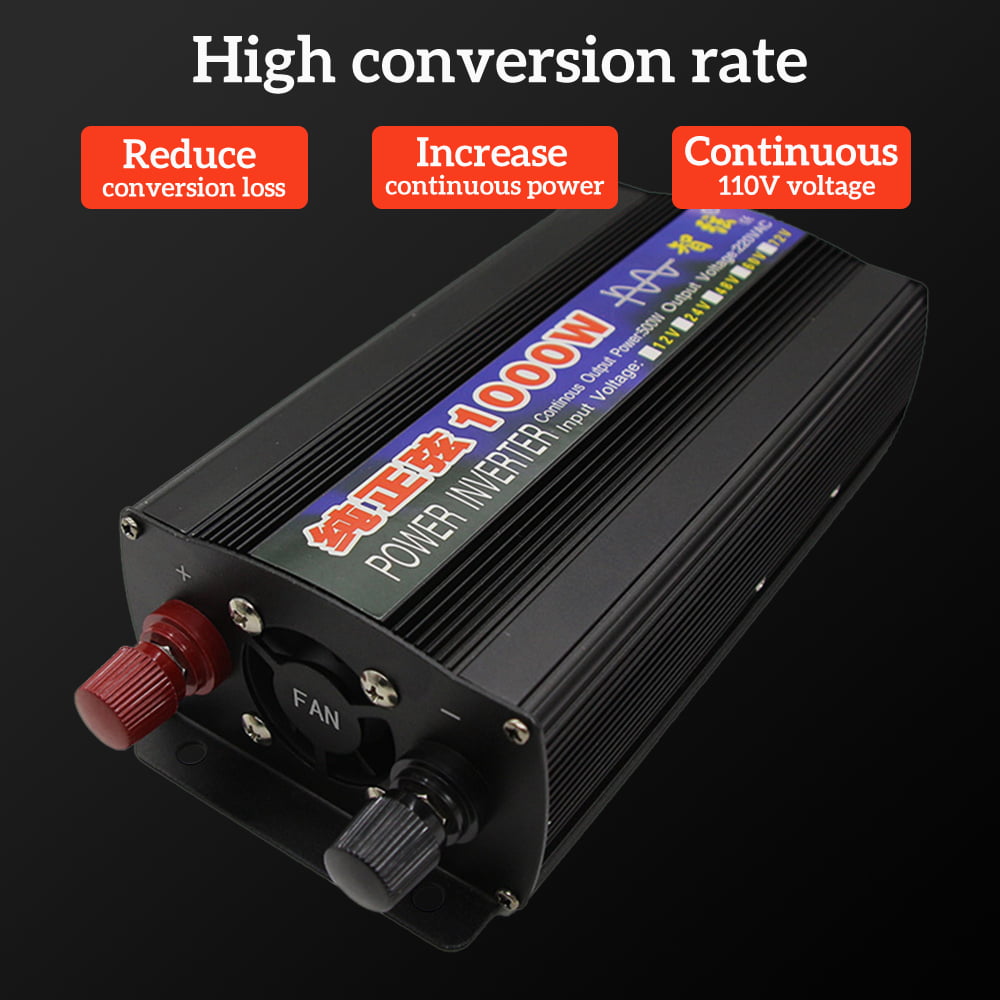 DFITO Car Power Inverter 1000W DC 12V to AC 110V Pure Sine Wave Solar Converter LCD