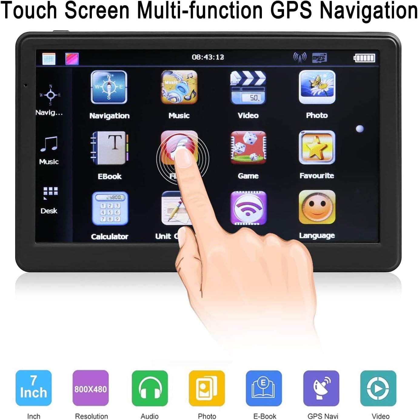 Sunthon GPS Navigation for Car, GPS Truck GPS for Car Garmin 7 Inch Touch Screen 16G 256M Voice Broadcast Car Navigation System with Speed Camera Black
