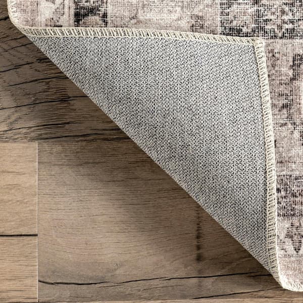 Davi Faded Stain-Resistant Machine Washable Taupe 8 ft. x 10 ft. Area Rug