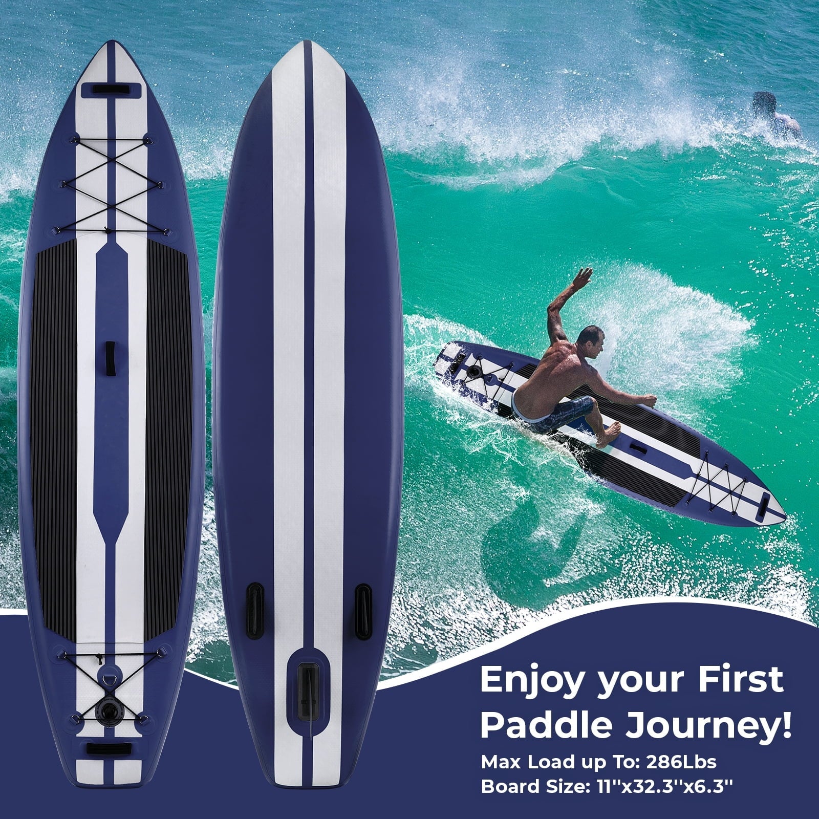 Arlopu 11ft Inflatable Stand Up Paddle Board 6'' Thick Non-Slip Deck W/ Aluminum Paddle, Leash, Backpack