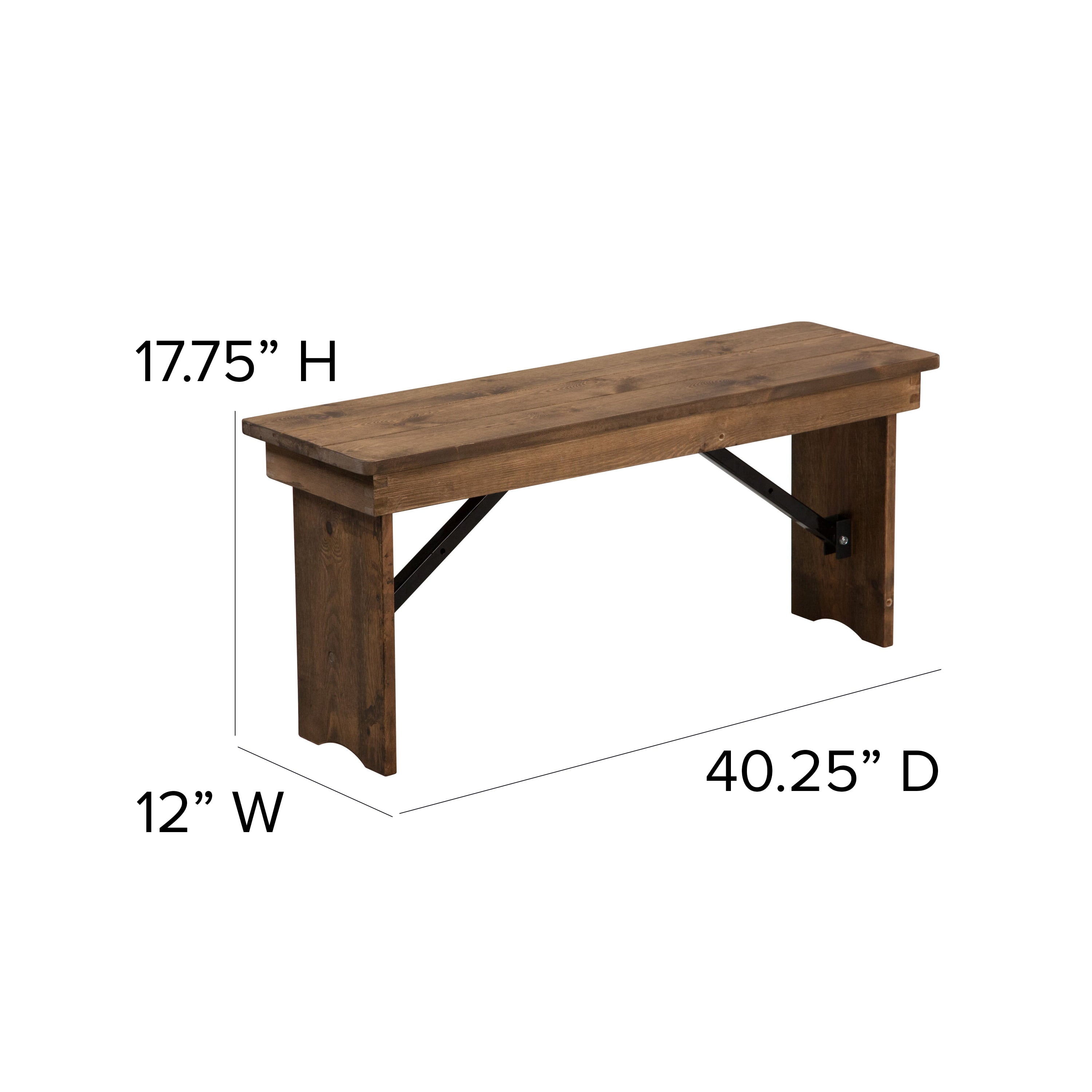 Flash Furniture HERCULES Series 40'' x 12'' Antique Rustic Solid Pine Folding Farm Bench