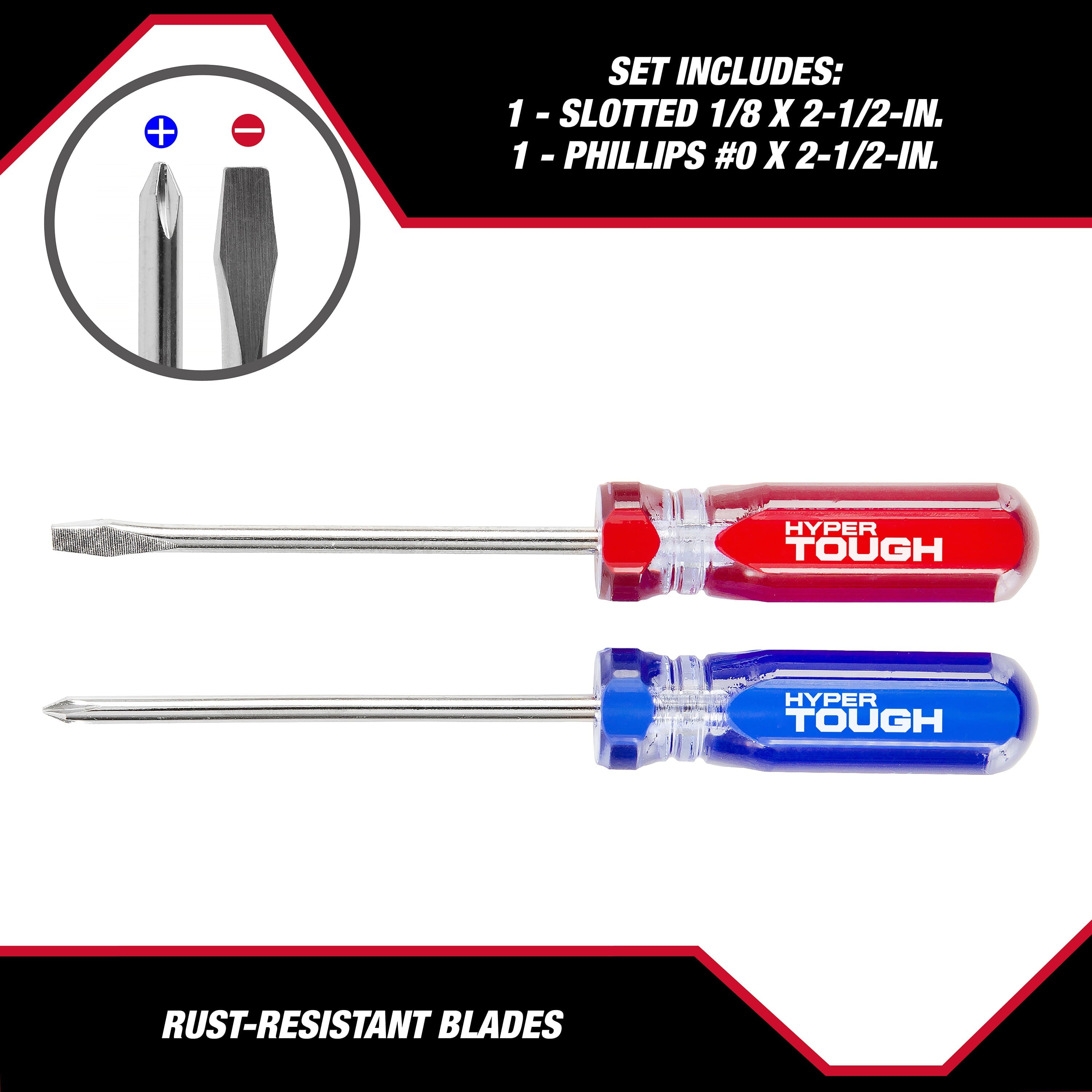 Hyper Tough 2-Piece Acetate Handle Pocket Screwdriver Set