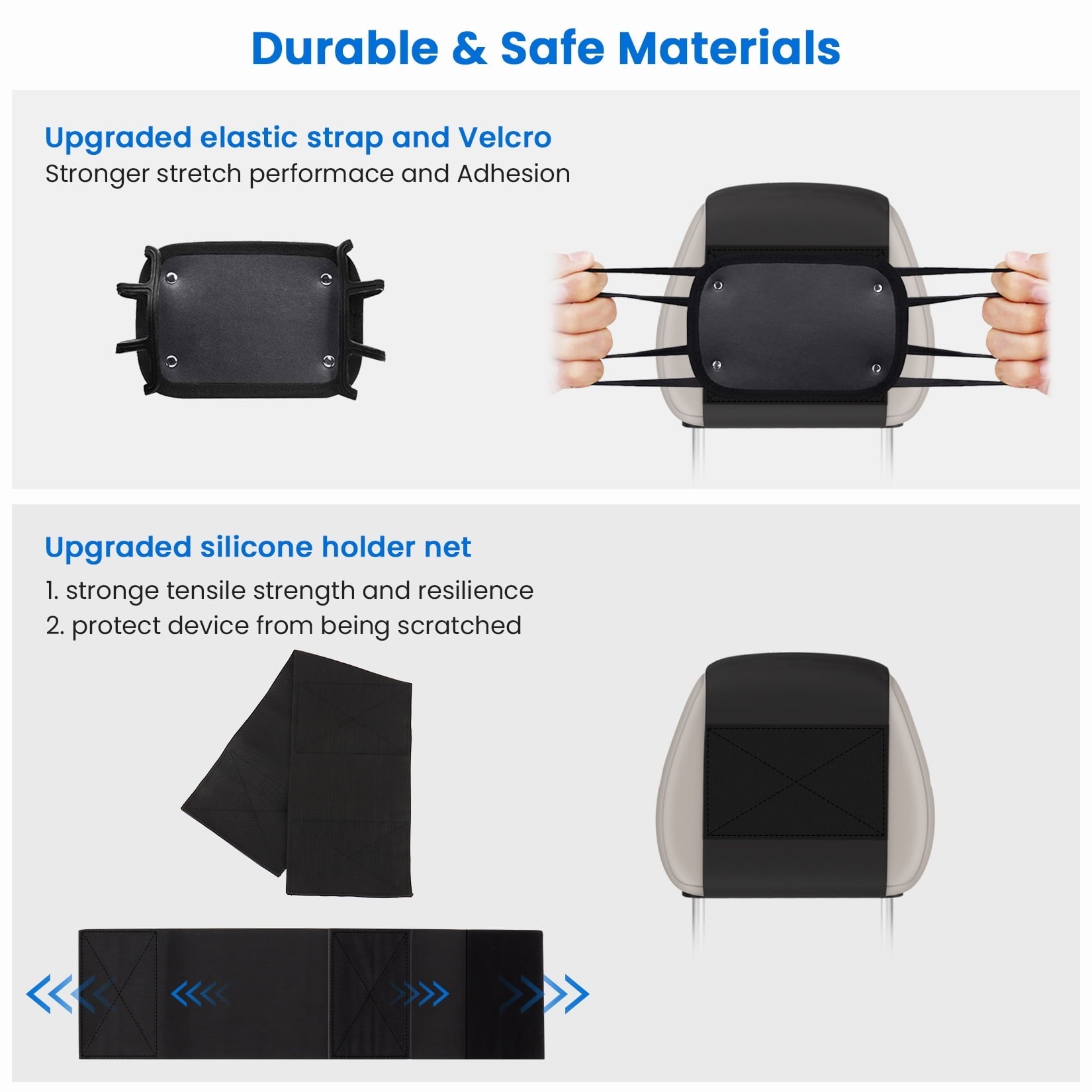 NUSICAN Car Headrest Mount Holder, Universal Back Seat Headrest Tablet Holder, Silicone Holder for Kids Tablet Stand, Anti Slip & Angle-Adjustable Holder Fits for 7-12.9'' Tablets iPad Pro Air