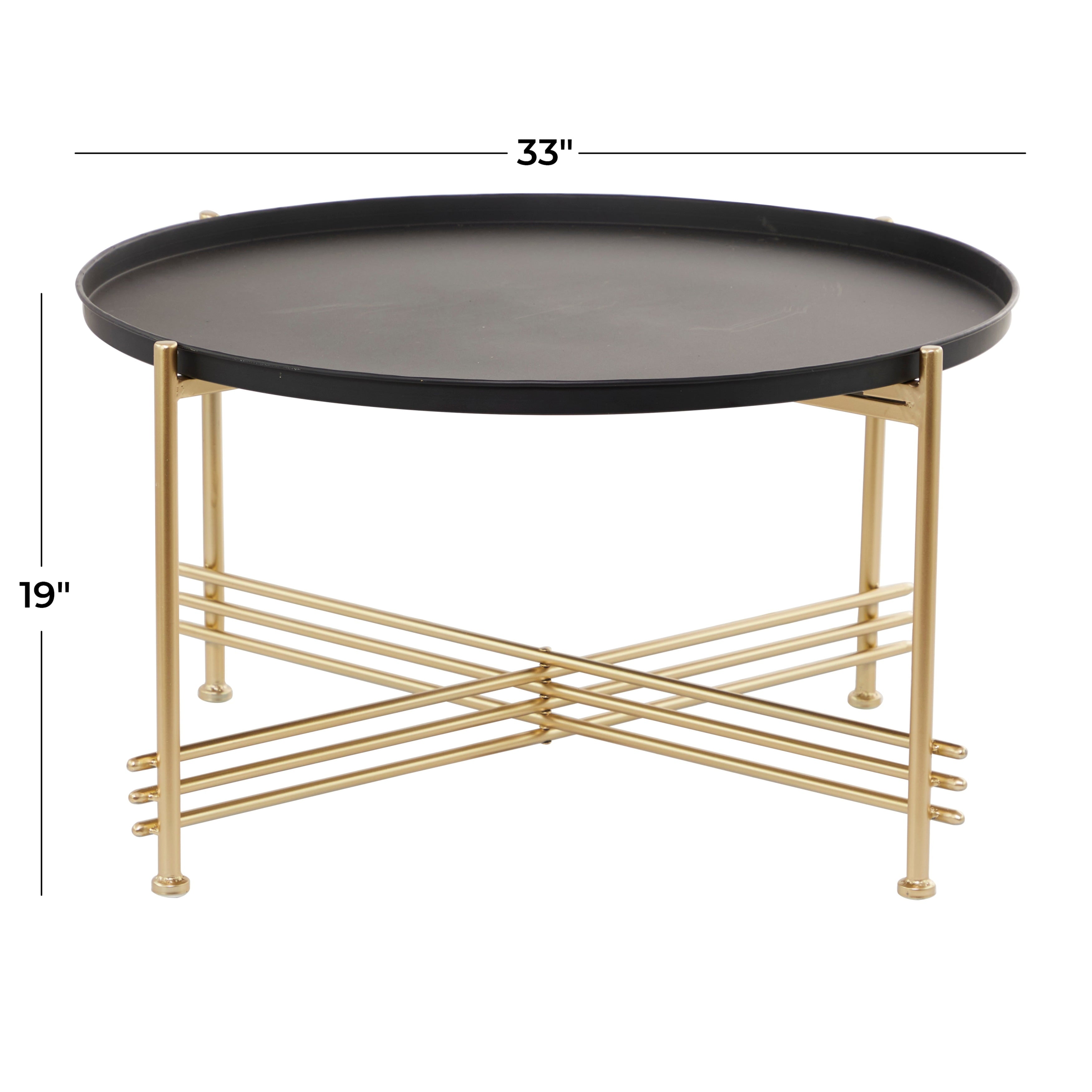 Studio 350 Black Metal Coffee Table with Gold X Shaped Base - 33 x 33 x 19