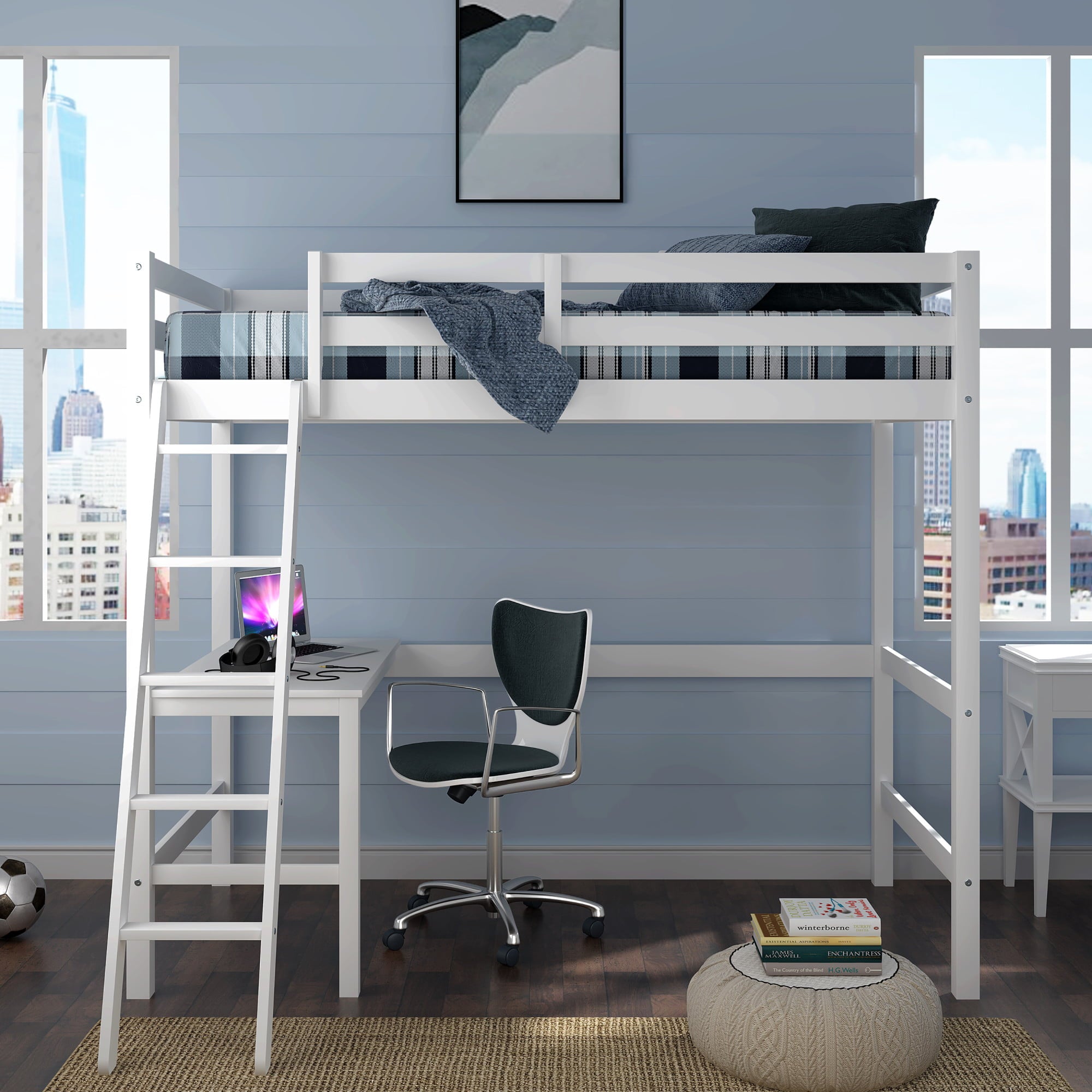 Hillsdale Campbell Wood Twin Loft Bunk Bed with Desk, White