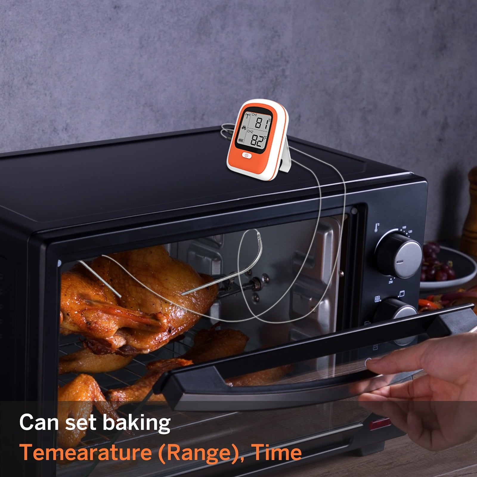 RUXAN Wireless Smart Meat Thermometer with 2 Probes,Timer,Alarm,Smart LCD Backlight,165 ft Bluetooth Grill Thermometer for Cooking,BBQ, Oven, Grill, Kitchen,Rotisserie