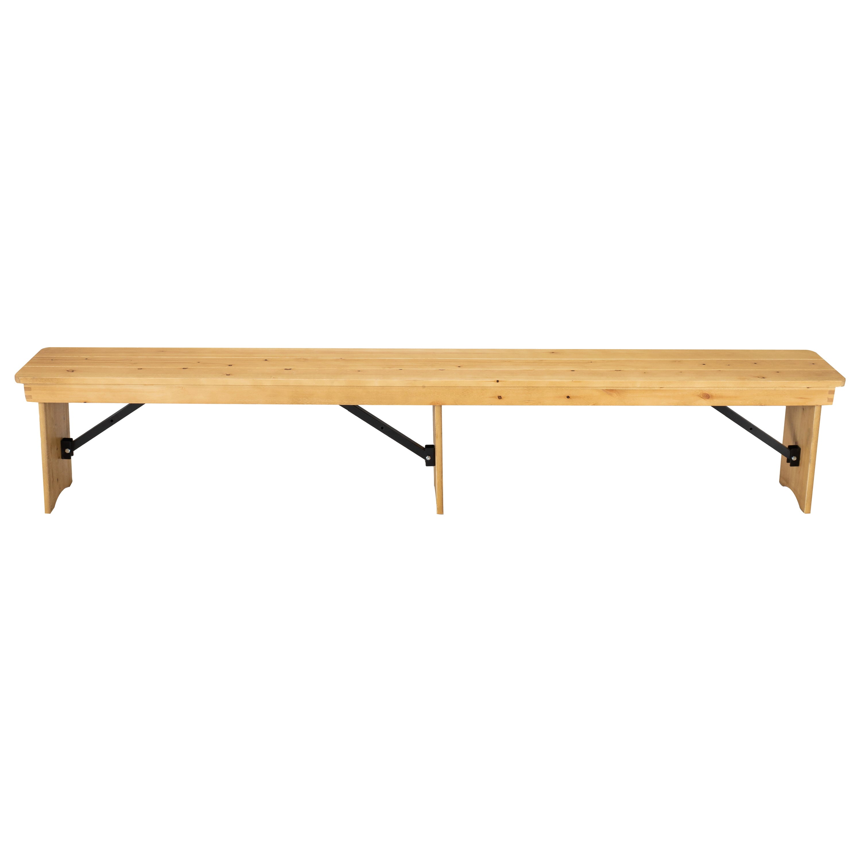 BizChair 8' x 12'' Antique Rustic Light Natural Solid Pine Folding Farm Bench with 3 Legs