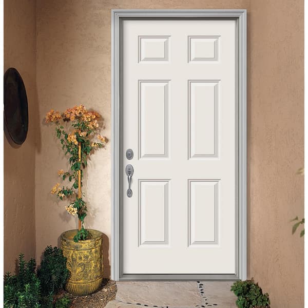 32 in. x 80 in. 6-Panel Primed Right-Hand Inswing Steel Prehung Front Door w/Brickmould