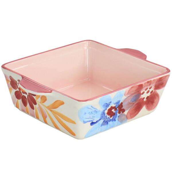Goji Blossom 2 qt. Square Stoneware Baker Pan in Pink