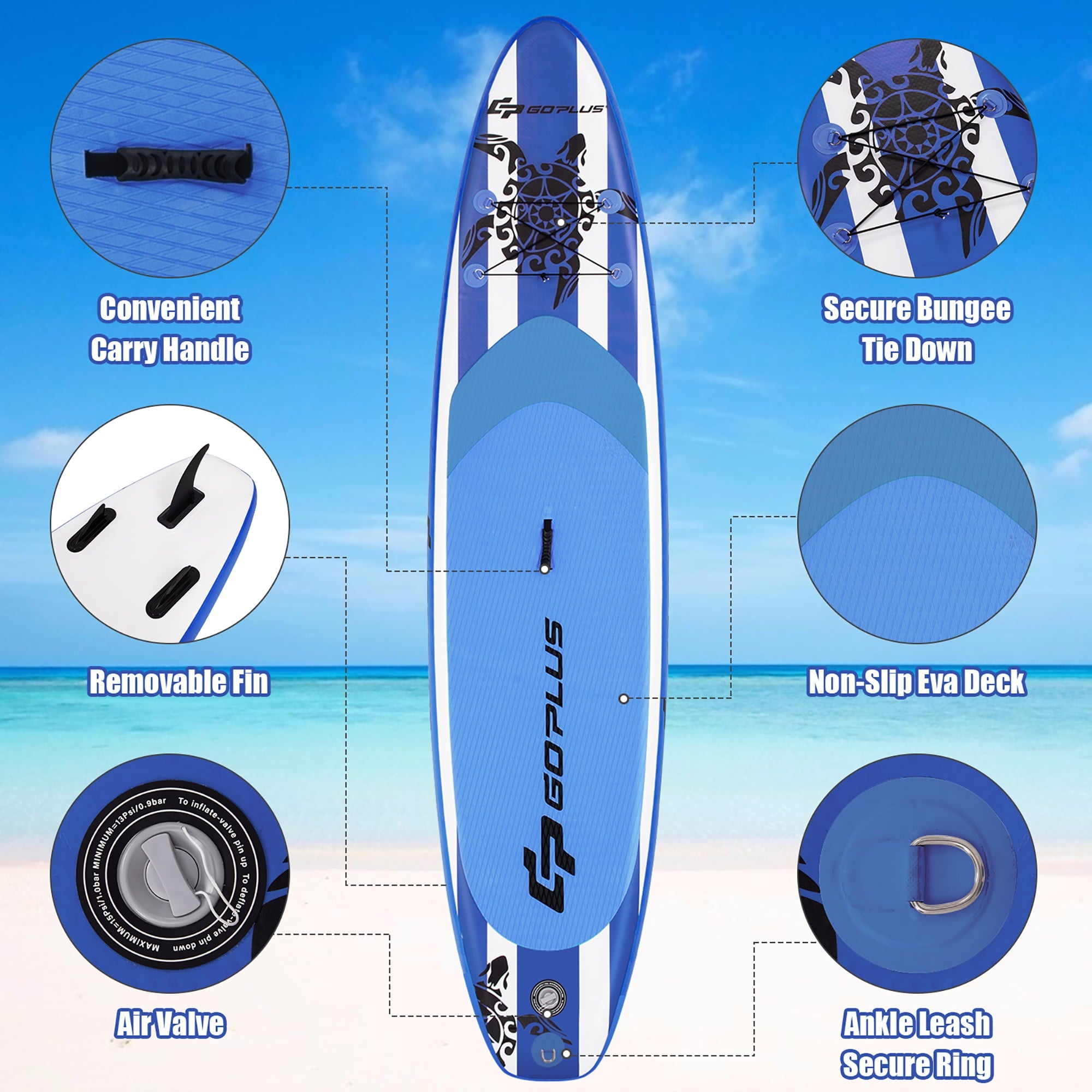 Goplus 11’ Inflatable Stand Up Paddle Board SUP W/Carrying Bag Aluminum Paddle Navy
