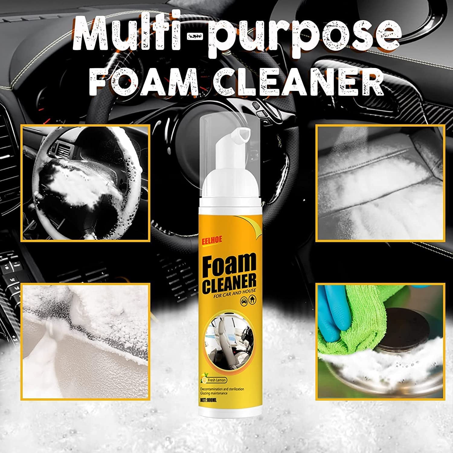 Car Magic Foam Cleaner, Foam Cleaner for Car, Foam Cleaner All Purpose, Neat Freakz Multi-Purpose Foam Cleaner, Powerful Stain Removal Kit (100ml, 3pcs)