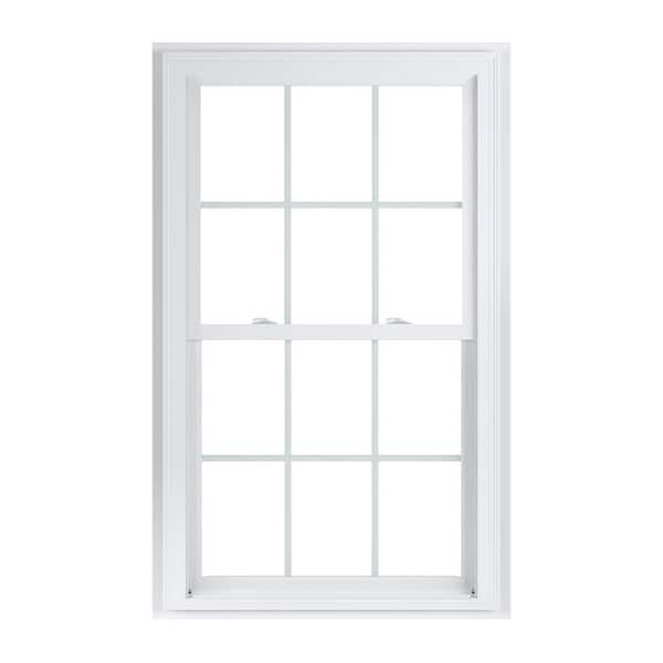 33.75 in. x 56.75 in. 70 Series Low-E Argon Glass Double Hung White Vinyl Fin with J Window with Grids, Screen Incl