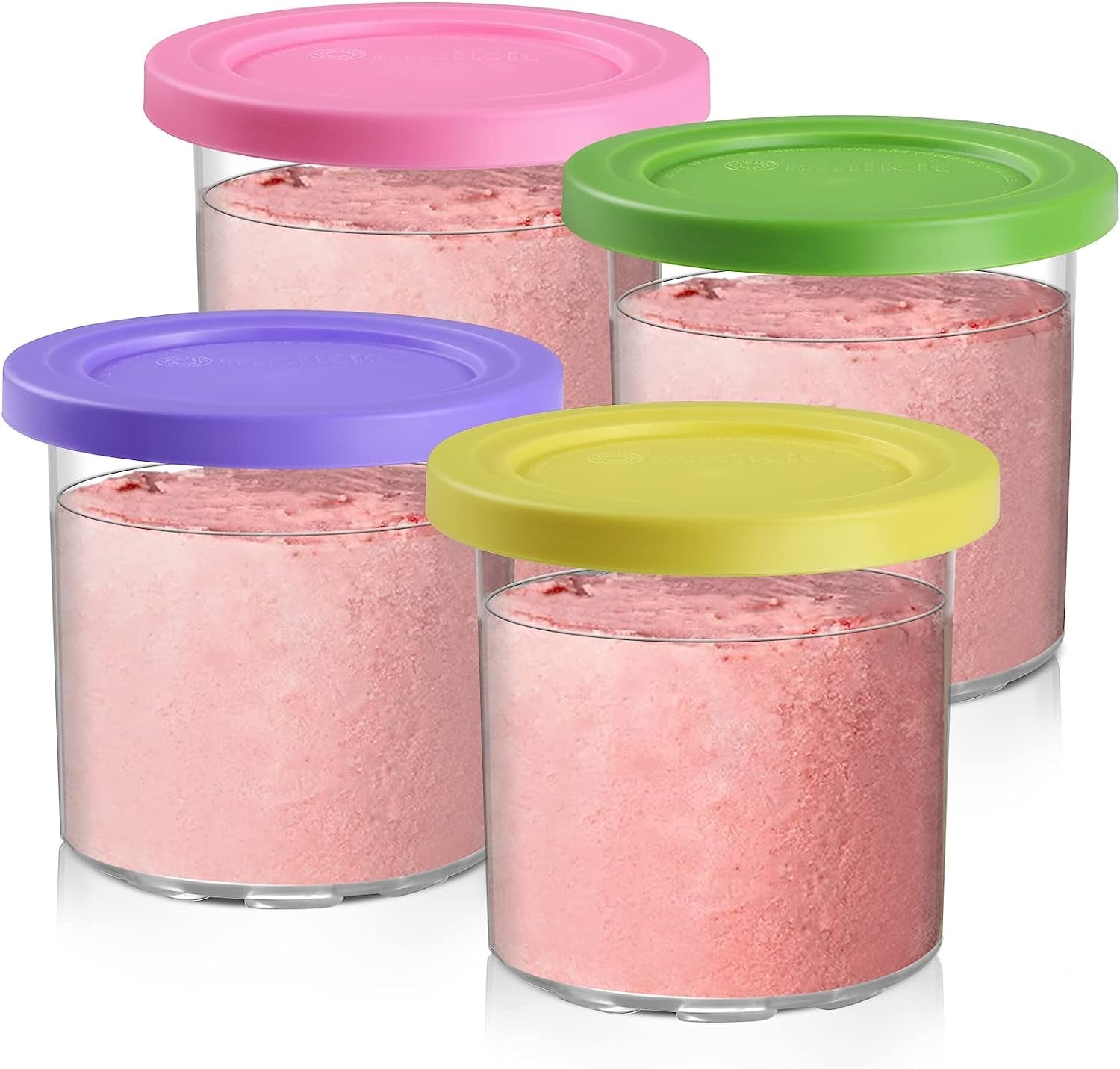 URRU Containers Replacement for Ninja Creami Pints and Lids - 4 Pack, 16oz Cups Compatible with NC301 NC300 NC299AMZ Series Ice Cream Maker - Dishwasher Safe, Leak Proof Lids