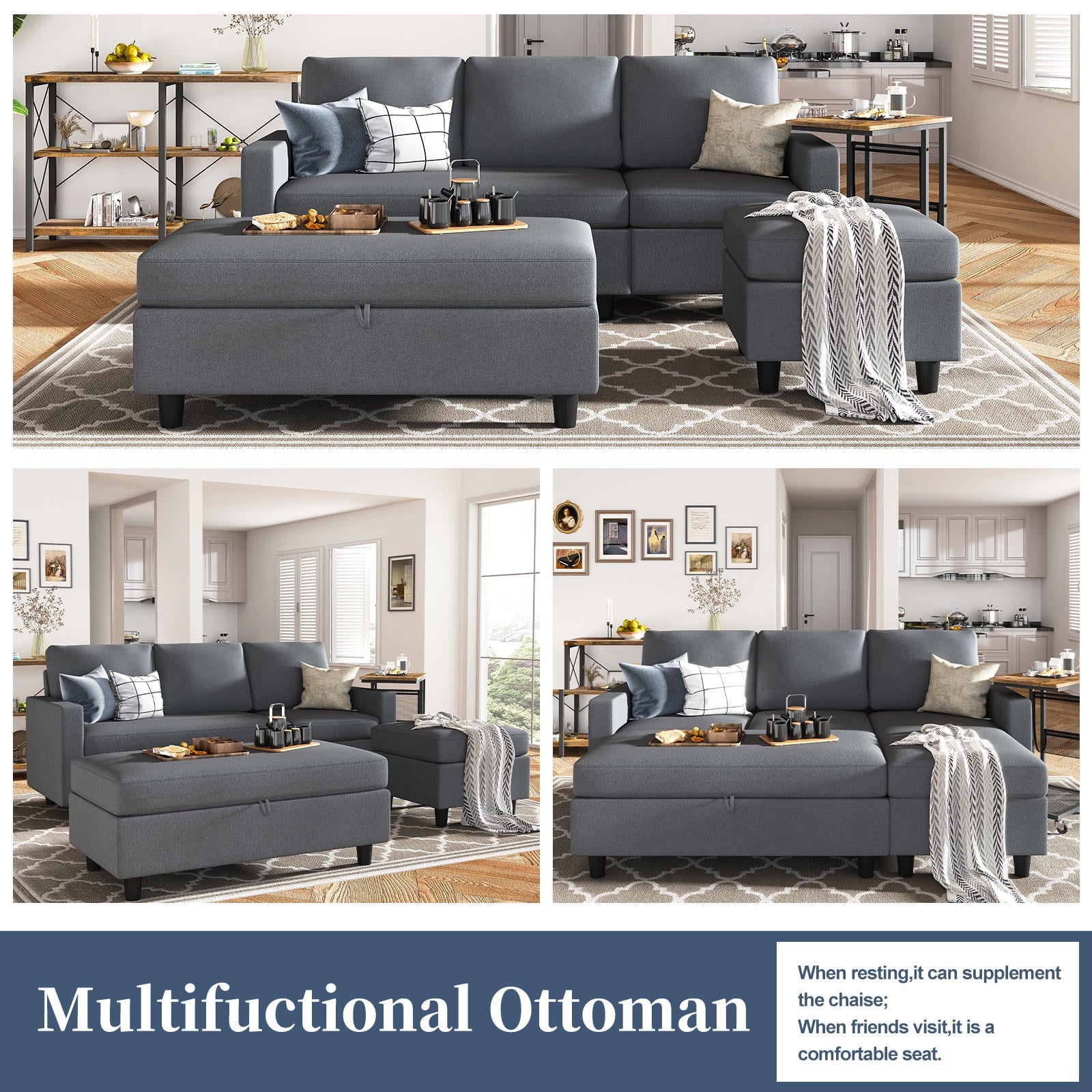 Honbay Dryades Sectional Sofas, Gray