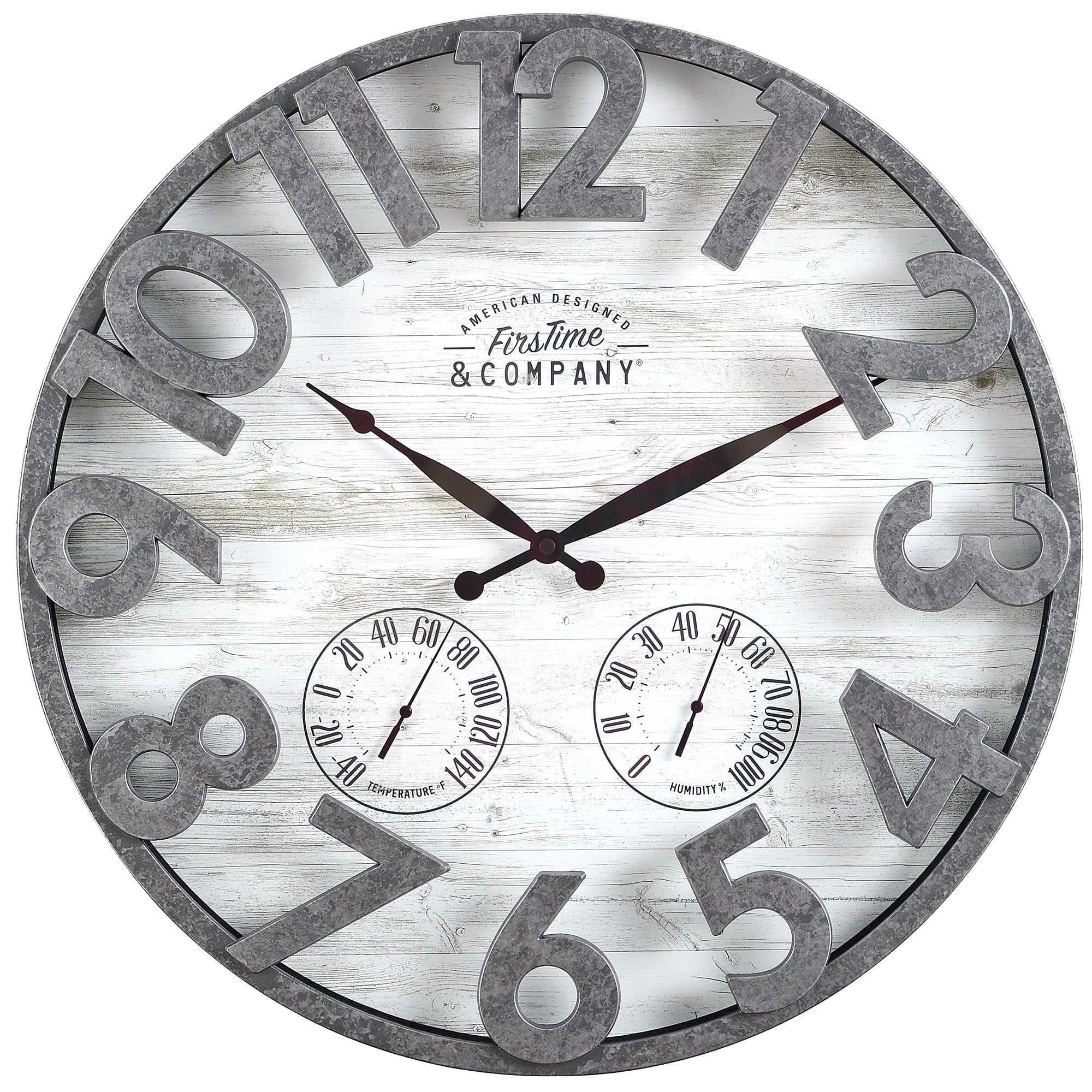 FirsTime & Co. Dark Silver Shiplap Outdoor Wall Clock, Farmhouse, Analog, 18 x 2.5 x 18 in