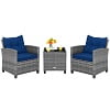 Costway 3PCS Patio Rattan Furniture Set Cushioned Conversation Set Sofa Turquoise