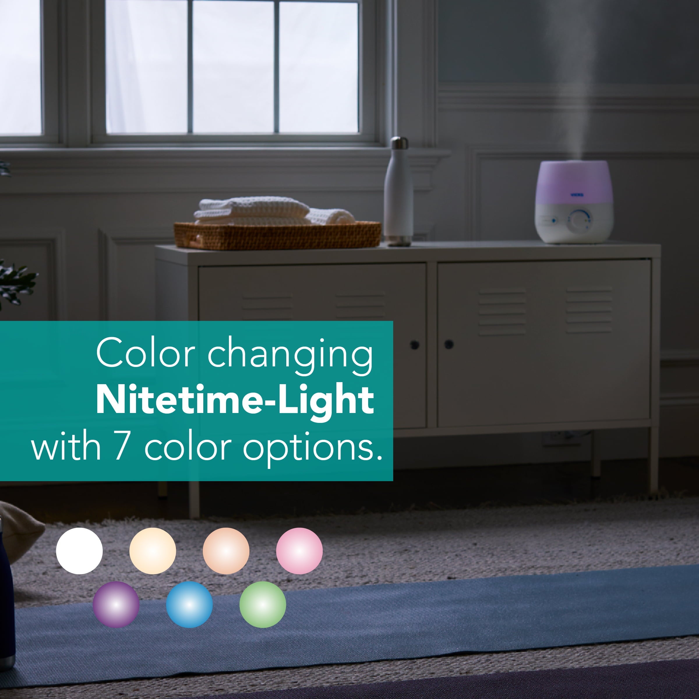 Vicks 0.6 Gallon Natural Care Cool Mist Ultrasonic Humidifier, 200 sq ft, White, VUL530