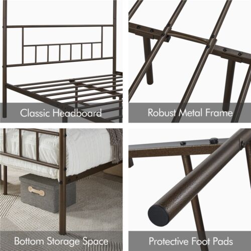 Metal Canopy Bed Frame With Headboard/Foot<wbr/>board Four-poster Bed Twin/Full/Quee<wbr/>n