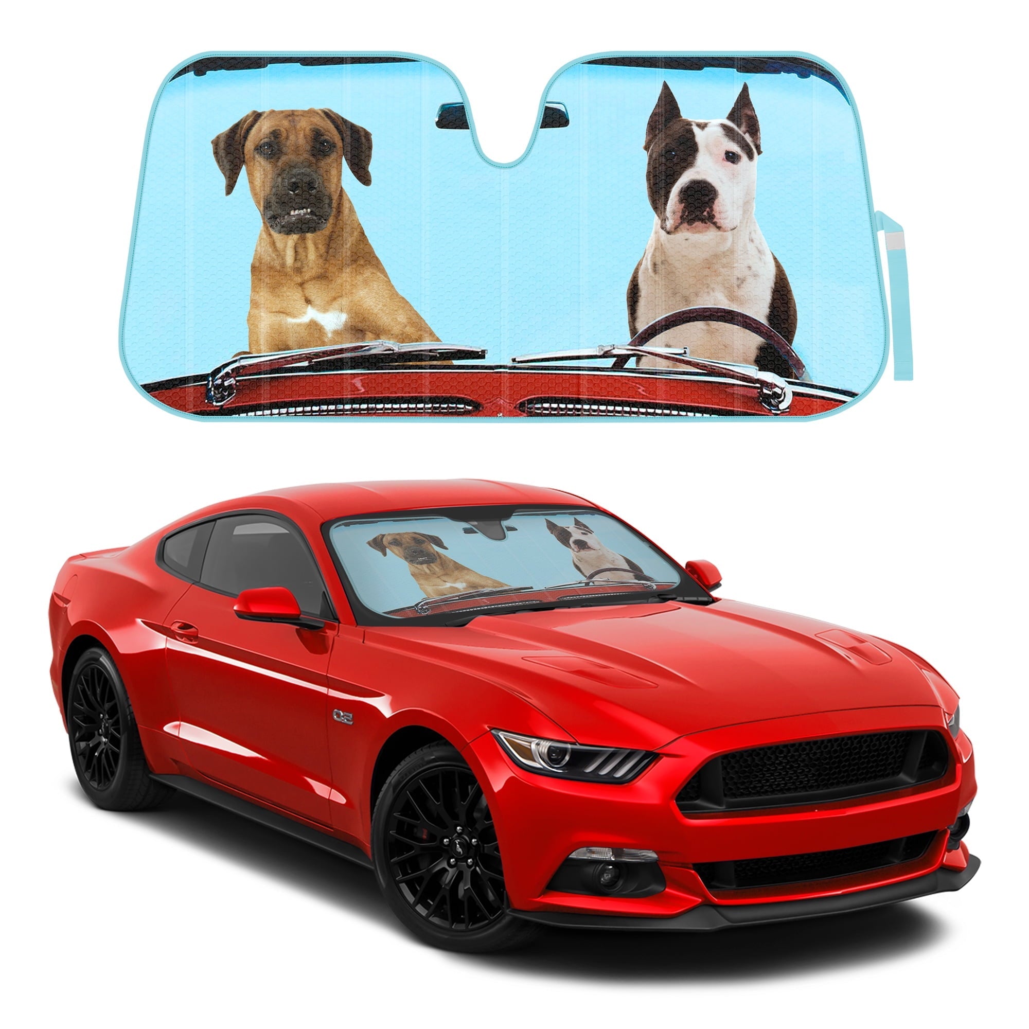 BDK Two Dogs Design Auto Auto Shade for Car SUV Truck, Pet Pals, Double Bubble Foil Jumbo Accordion