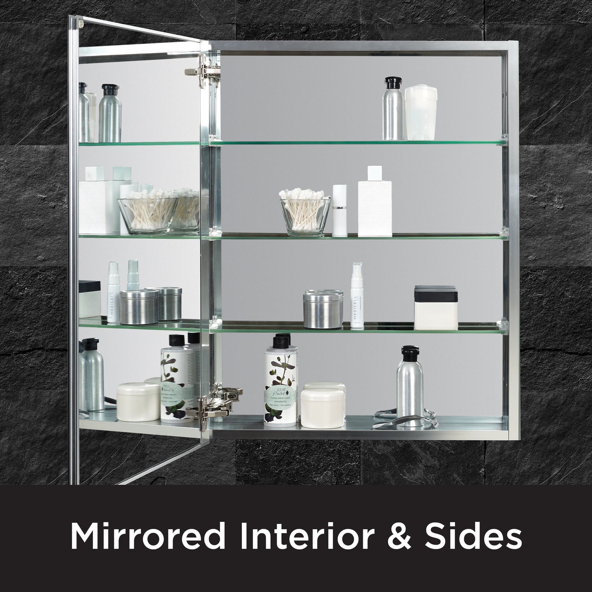 Designer Series by Zenith Aluminum Beveled Mirror Medicine Cabinet, 24 x 30 in., Frameless