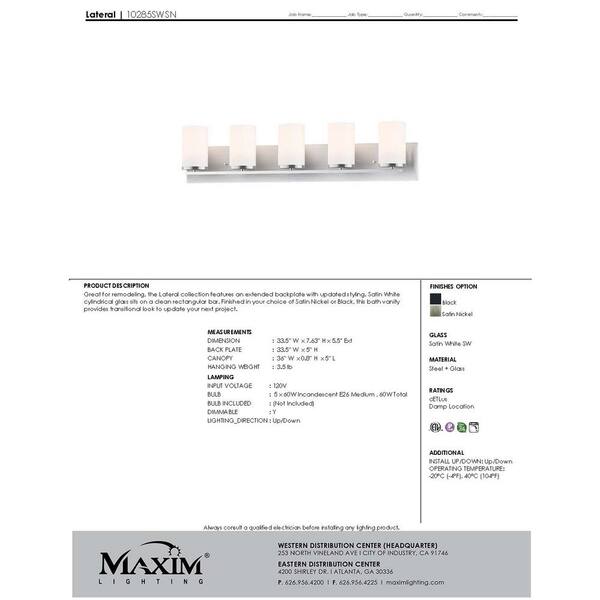 Lateral 33.5 in. 5-Light Satin Nickel Bath Vanity Light