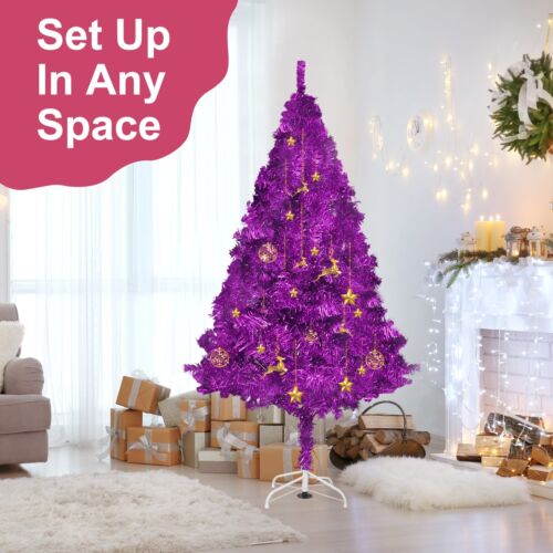 Fawyn 6' Ft Sparking Gorgeous Folding Artificial Tinsel Christmas Tree Purple