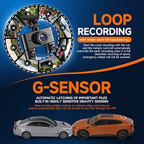 V7 360° Dash Cam, 4 Channel Quad Camera FHD 1080P*4 Front, Left, Right, and R...