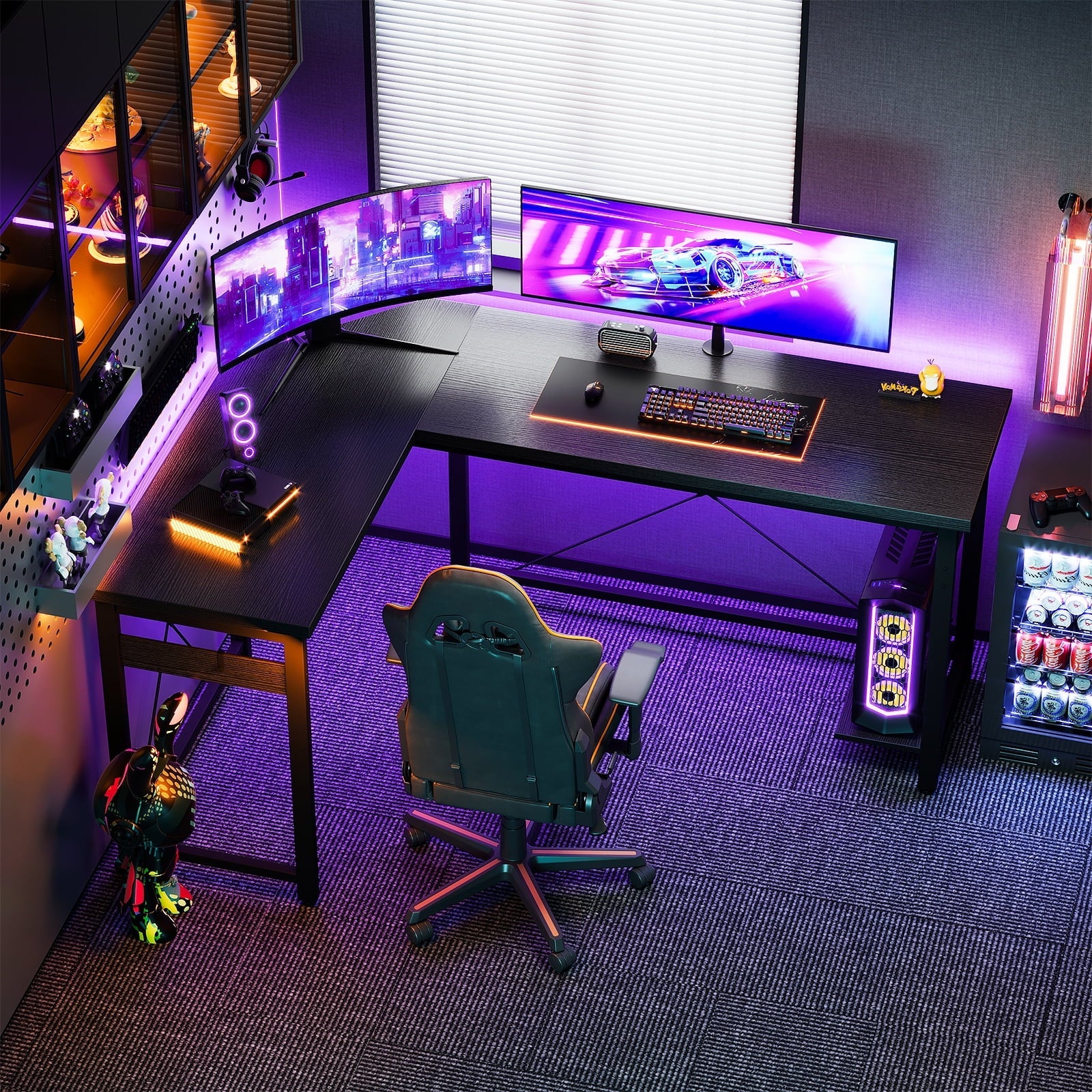 59 inch L-Shaped Large Computer Desk with PC Stand, Home Office Writing Desk, Black