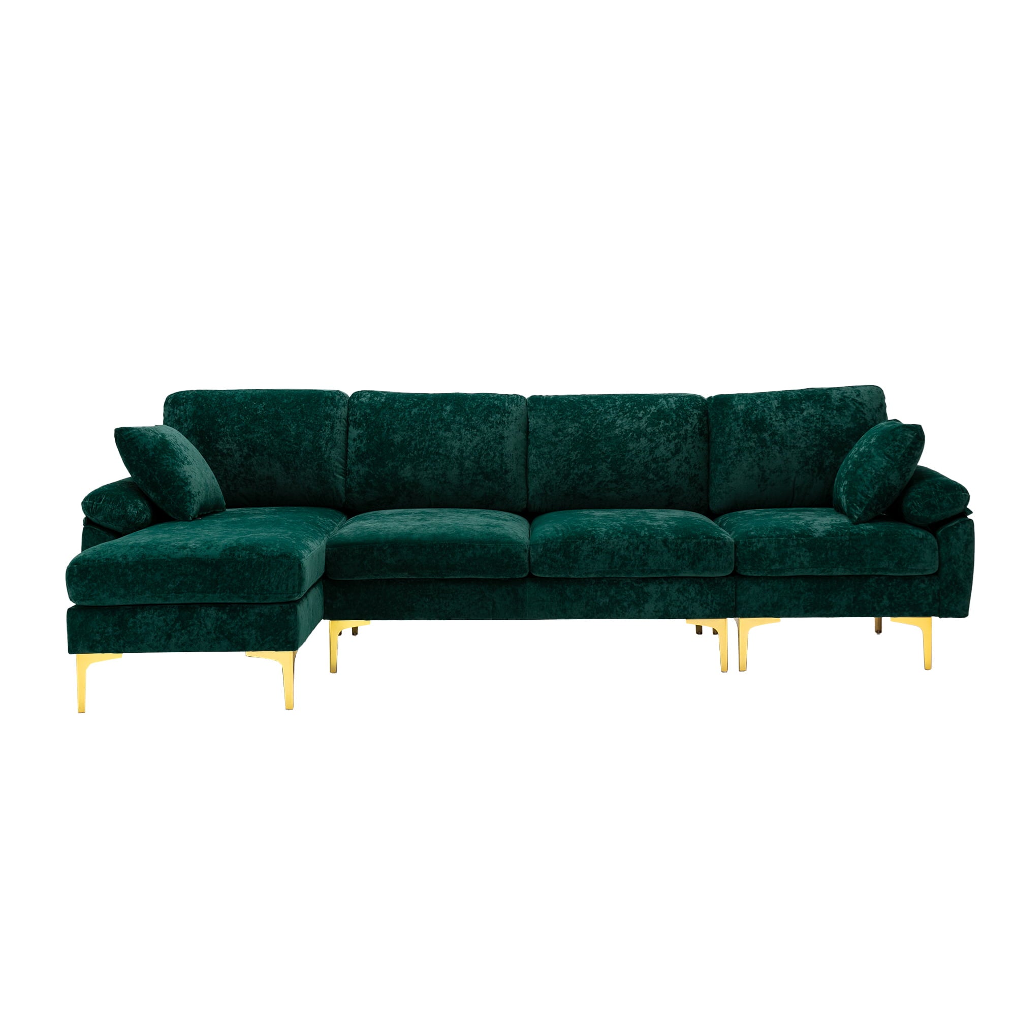 Convertible Sectional Sofa, Modern U-Shape Modular Couch, Living Room Sofa with Ottoman and 2 Small Pillows, Accent Sofa for Large Space, Apartment and Office, Emerald