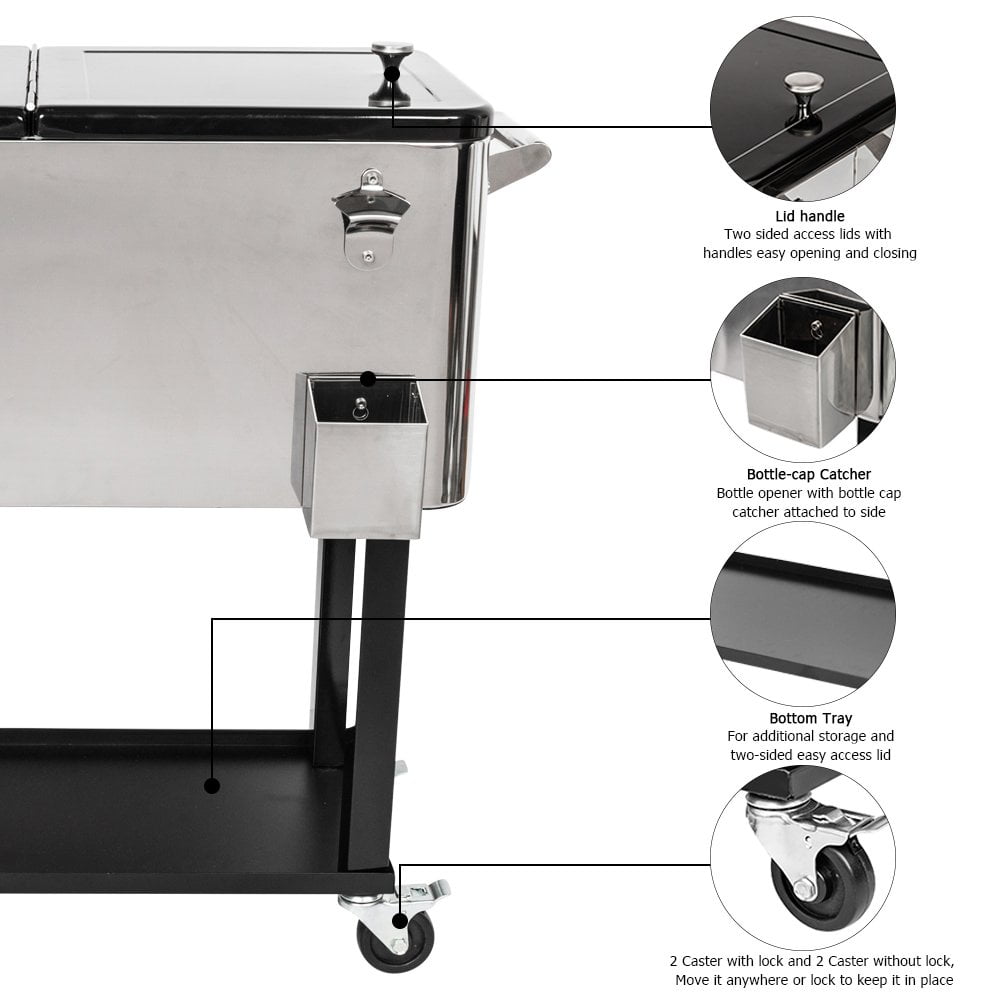 Ktaxon 80QT Trolley Frozen Warm Function Spray Cooler Cart Ice Beer Beverage Chest with Shelf Wheel