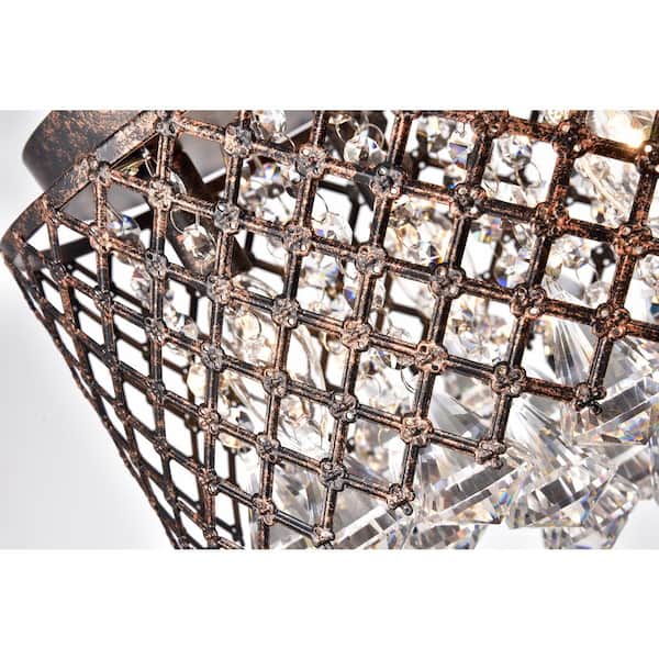 Clara 4-Lights Antique Copper Glam Flush Mount with Lattice Drum Shade and Clear Glass Hanging Crystals