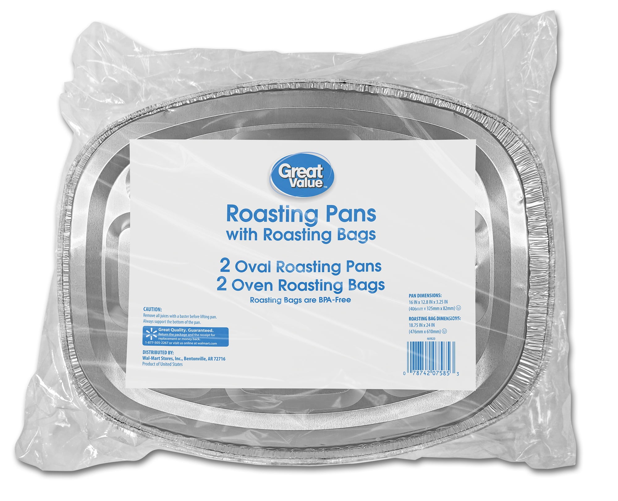 Great Value Aluminum Turkey Roasting Pan with Oven Roasting Bags, 2 Pack