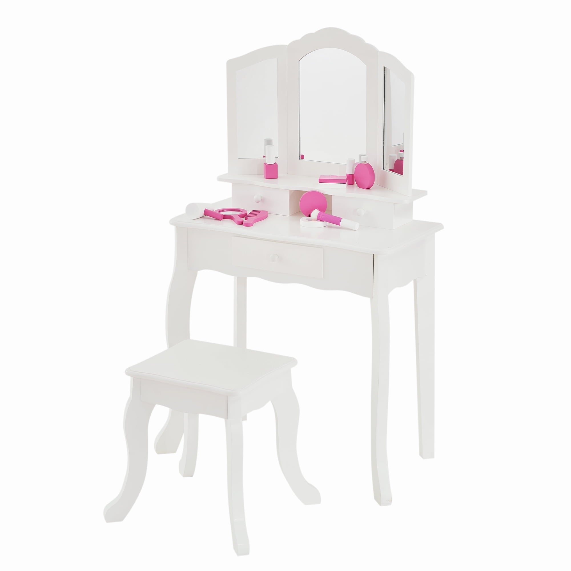Teamson Kids Little Princess Ashlev Wooden Vanity Playset with Stool, White/Pink