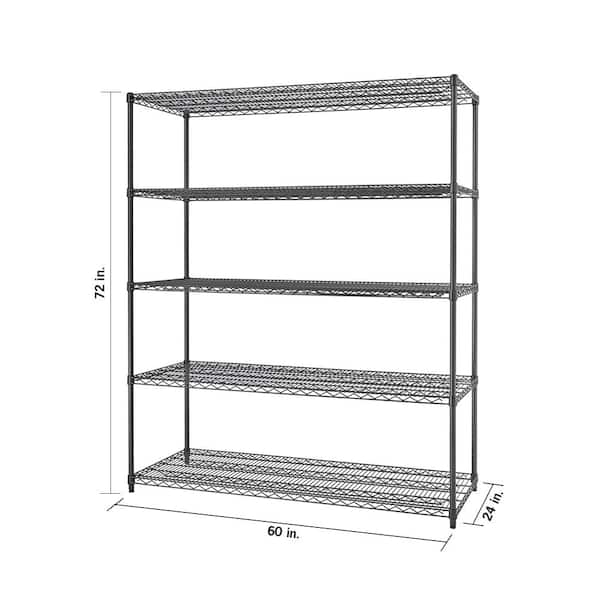 PRO Black 5-Tier Steel Wire Garage Storage Shelving Unit (72 in. W x 72 in. H x 24 in. D)