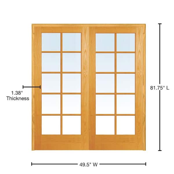 48 in. x 80 in. Both Active Unfinished Pine Glass 10-Lite Clear True Divided Prehung Interior French Door