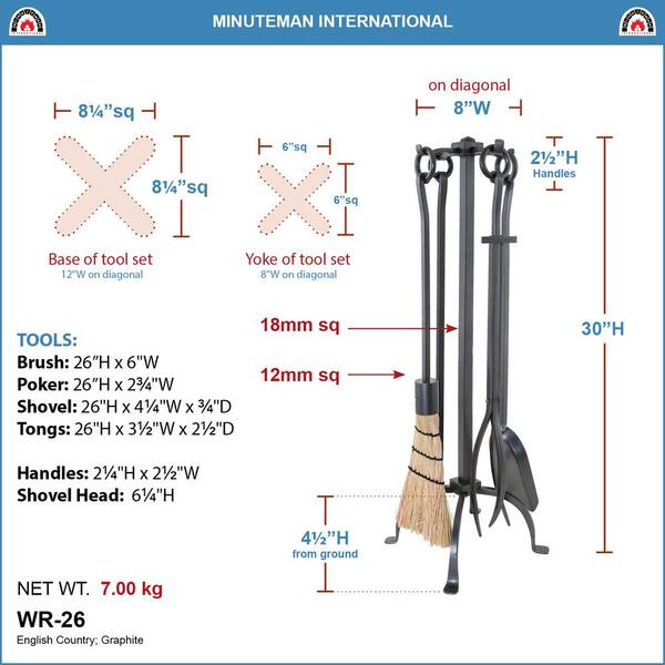 32 in. Tall 5-Piece Graphite English Country Fireplace Tool Set