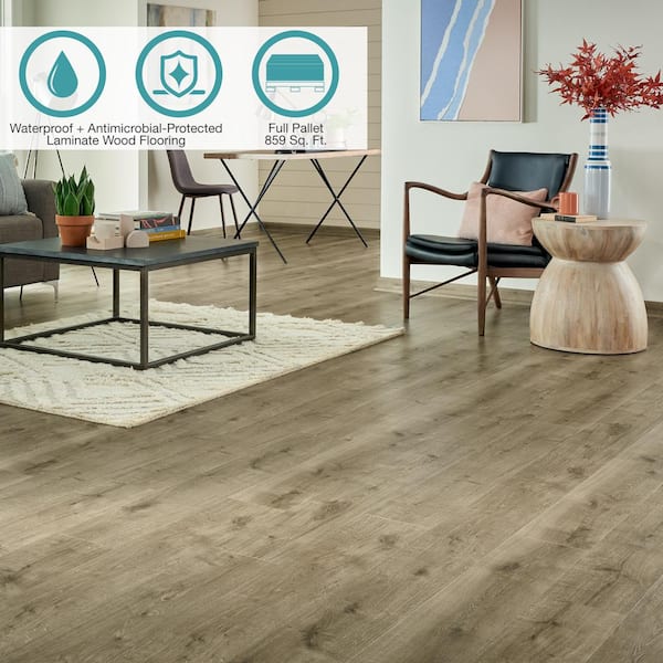 Defense+ Smoky Eiffel Oak 14 mm T x 7.4 in. W Waterproof Laminate Wood Flooring (859 sqft/pallet)