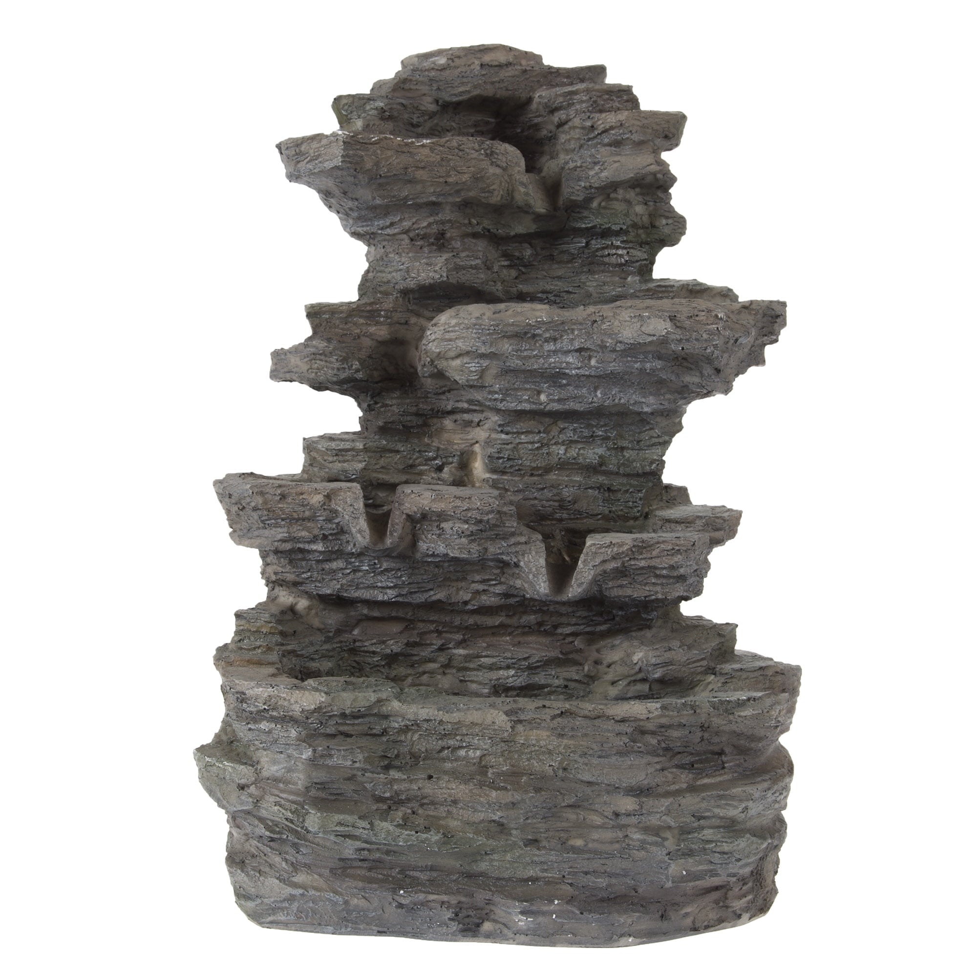 Tabletop Water Fountain with Cascading Rock Waterfall and LED Lights - Tiered Stone Table Fountain By Pure Garden