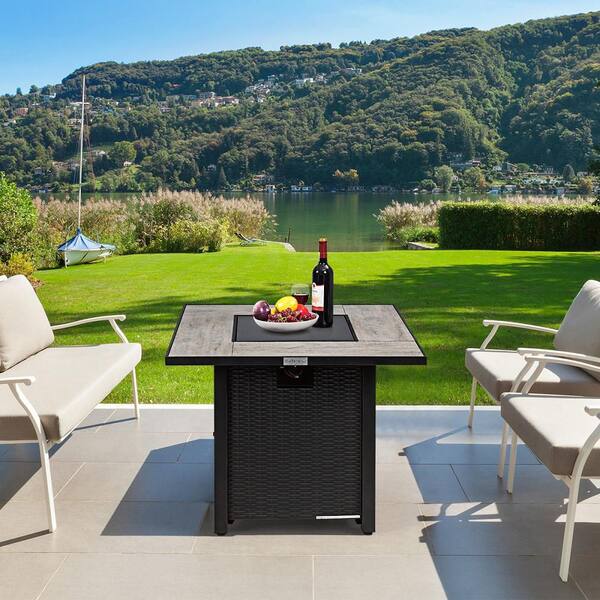 50,000 BTU Square Propane Outdoor Fire Pit Table with Waterproof Cover Lava Rock