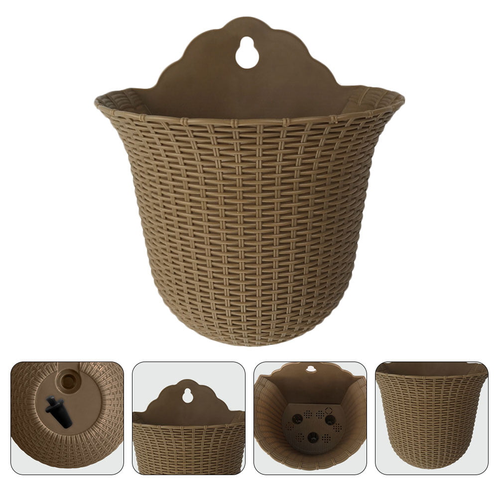 NUOLUX Wall Hanging Pot Flower Planter Pot Flowers Half Mount Hanger Potsbalcony Fence Round Braided Nest Bird Basket Pocket