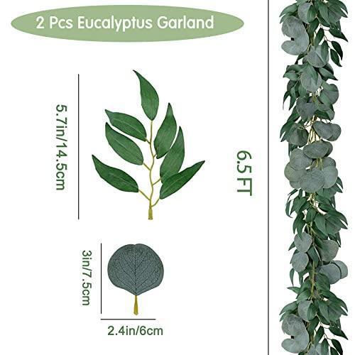 Trimgrace 2 Pack 6.5 Feet Artificial Eucalyptus Garland with Willow Leaves Faux